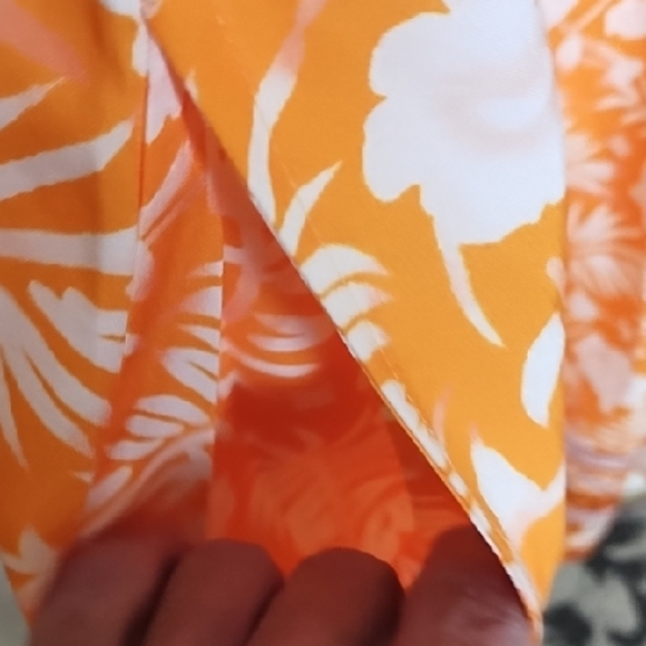 Orange and White Border Print Empire Waist Cool Loose Dress V-neck Pockets - Picture 6 of 16